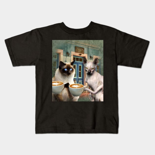 Cats Drinking Coffee Kids T-Shirt by Random Galaxy